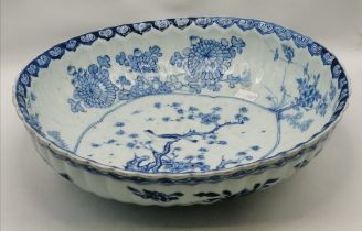 A large blue and white ceramic bowl, 19th Century