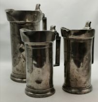 Three French pewter measures, late 18th/early 19th Century