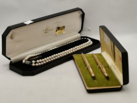 Pearl Necklace and 12ct Gold Pen and Pencil set (cross)