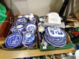 2 x boxes of blue and white willow pattern china