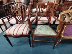 Edwardian inlaid carver chair plus Mahoagany carver dining chair