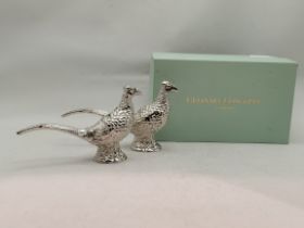 A silver-plated novelty pheasant salt and pepper pair