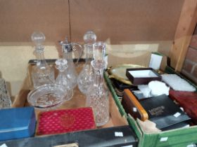 A good selection of cut glass decanters and picture frames, Mont Blanc belt etc