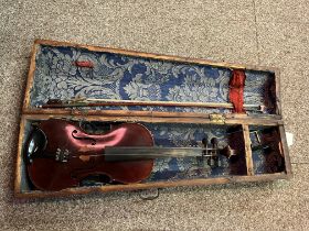 A vintage full (4/4) size violin and bow, in wooden case