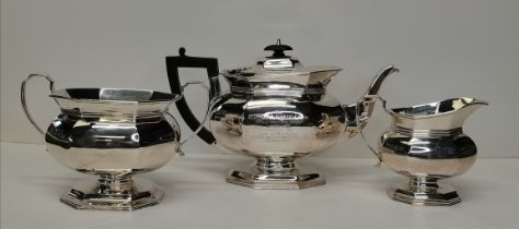 A George V silver three-piece tea service
