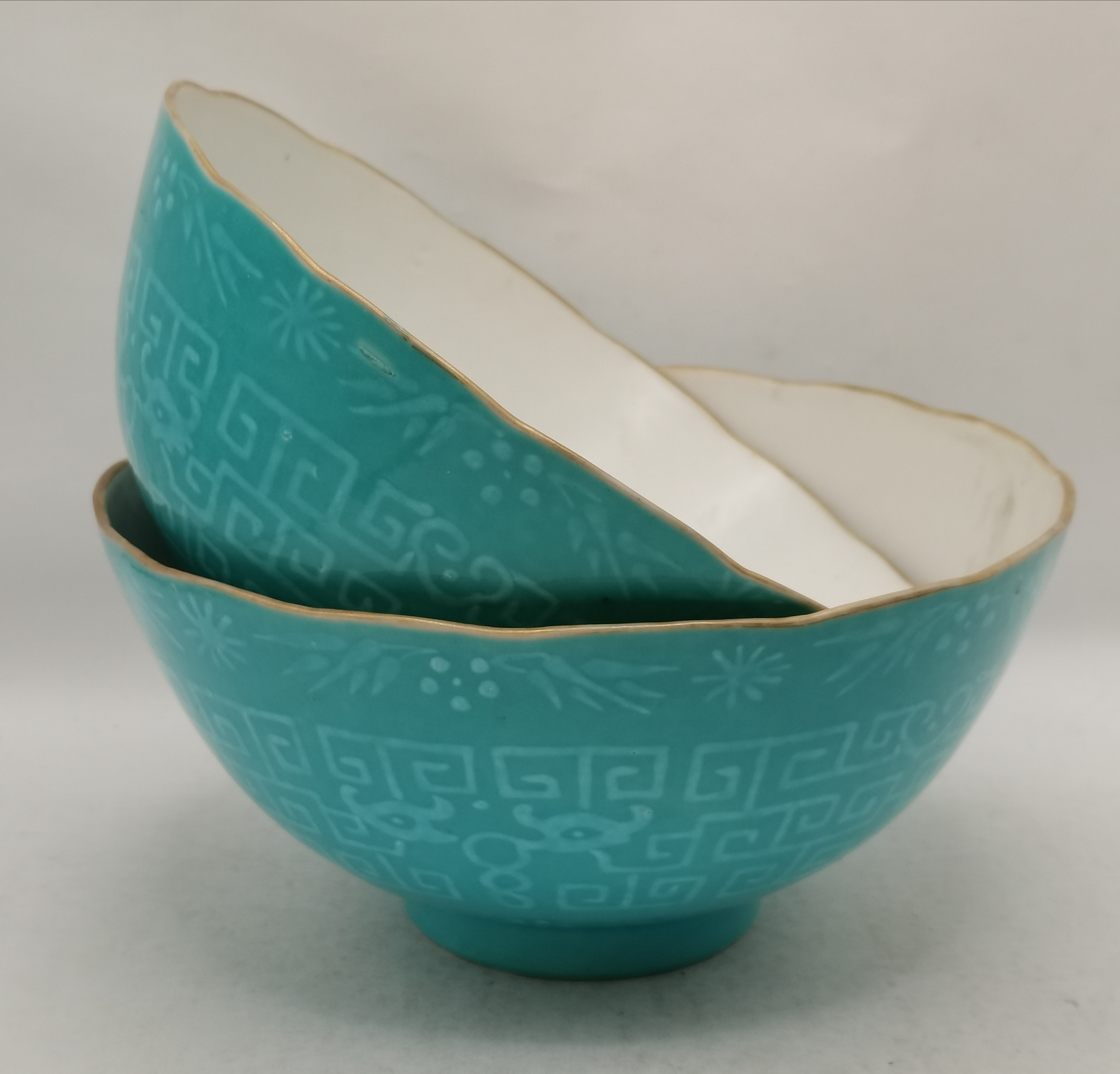 Pair of Chinese Porcelain Turquoise bowls, character marks under