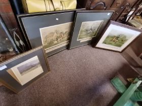 Four assorted hunting pictures, framed