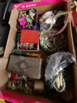 Large box of costume jewellery mainly beads, bracelets, brooches etc
