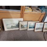 Five framed coastal pictures