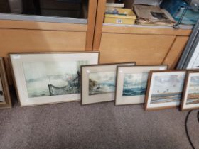 Five framed coastal pictures