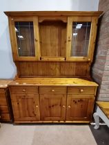 Pine Kitchen dresser with glazed top cupboards