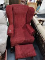 Wingback armchair with matching rising foot stool