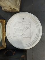 Circular plaster white plaque and gilt wall mirror