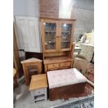 Pine Glazed top display cabinet, ottoman and 2 corner wall units