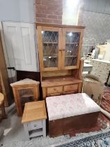 Pine Glazed top display cabinet, ottoman and 2 corner wall units