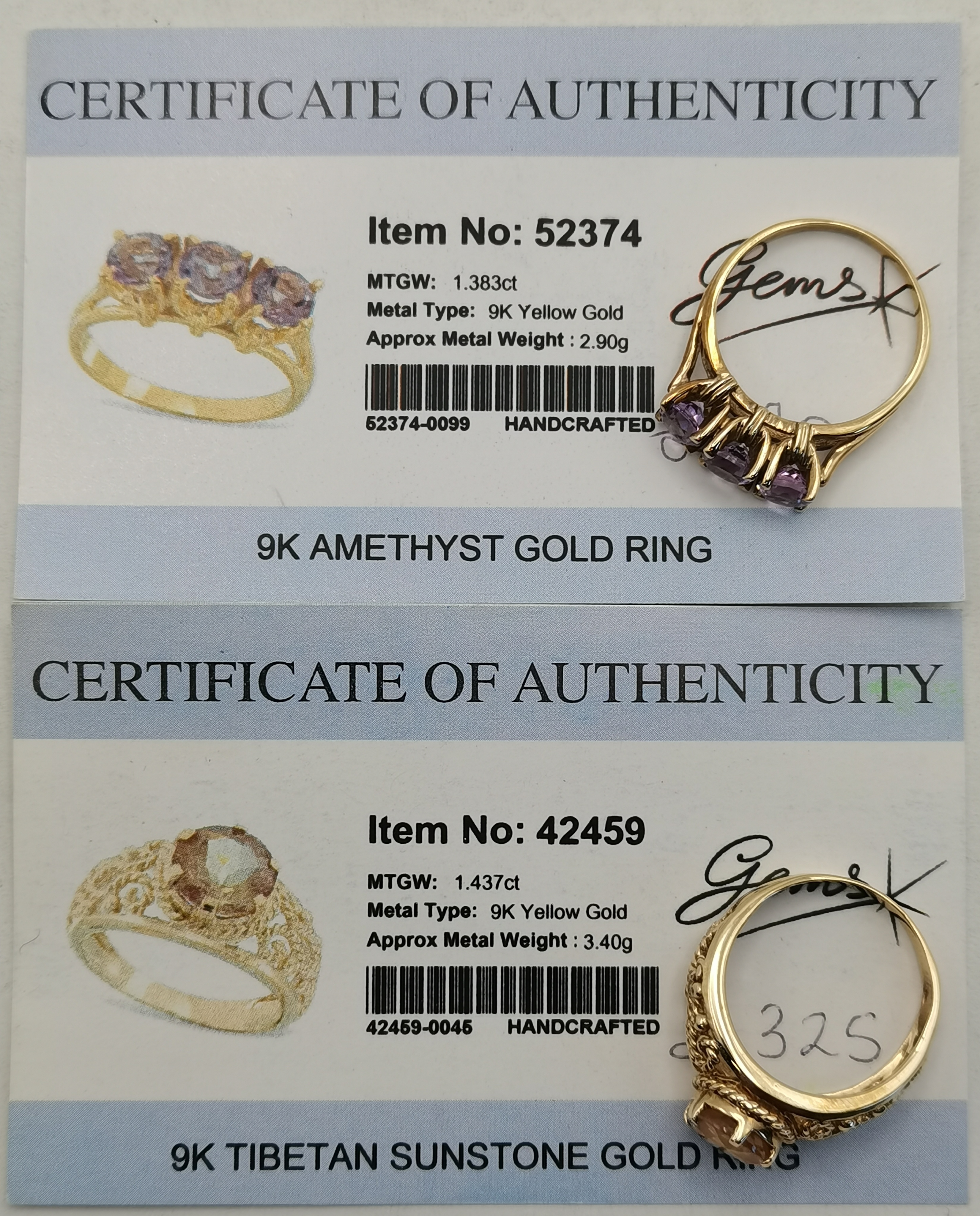 x2 9ct Yellow Gold rings size Q