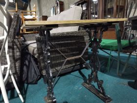 Cast iron and wood slatted potting table Plus resin Oriental side table