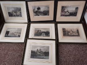 A collection of framed engravings and pictures, and an oil lamp