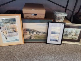 Four original landscape watercolours, framed
