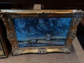 Oil on board of a Dutch ploughing scene in gilt frame signed H P Seek...