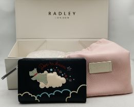 New dark blue Radley leather purse with dust bag and box "Dare to dream"