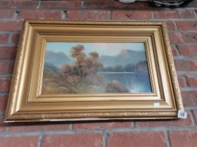 A Victorian oil on canvas of a lake scene signed W