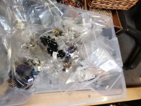 Large box of costume jewellery, cufflinks, key rings etc