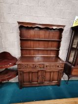Vintage carved Oak Dresser with plate rack and 2 drawers and 2 cupboards