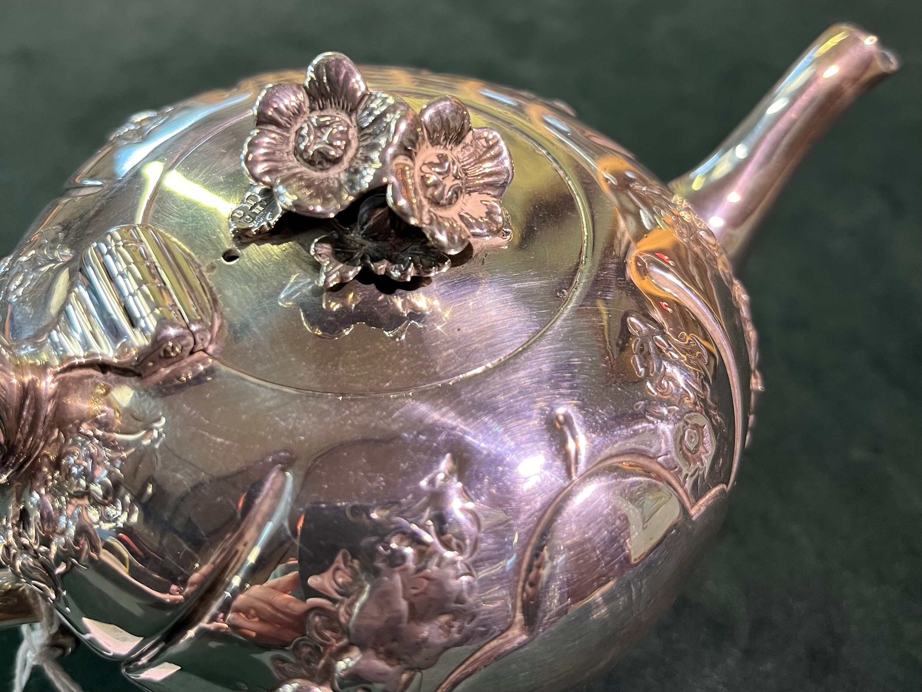 A Victorian silver three-piece bachelor's tea service - Image 9 of 9