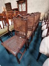 Set of 6 Antique Carved Oak and Cane dining chairs