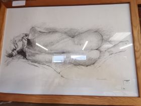 Sleeping girl, female nude, charcoal study