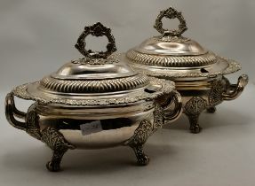 A pair of silver-plated twin-handled sauce tureens, early 20th Century