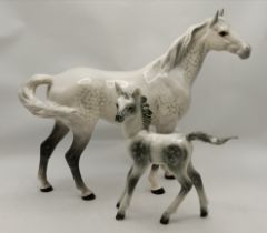 Beswick Dapple Grey Swish Tail horse plus a foal