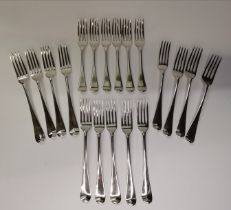 Assorted silver table and dessert forks, George III and later