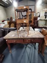 Antique pine kitchen side table with 2 drawers and pine wash stand with bowl