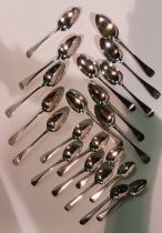 A group of silver dessert spoons, George III and later, Old English pattern, various makers, towns