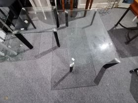 Glass topped coffee table and matching side/ lamp table with black aluminium legs
