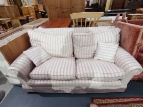 Cream and red striped 2 seater sofa