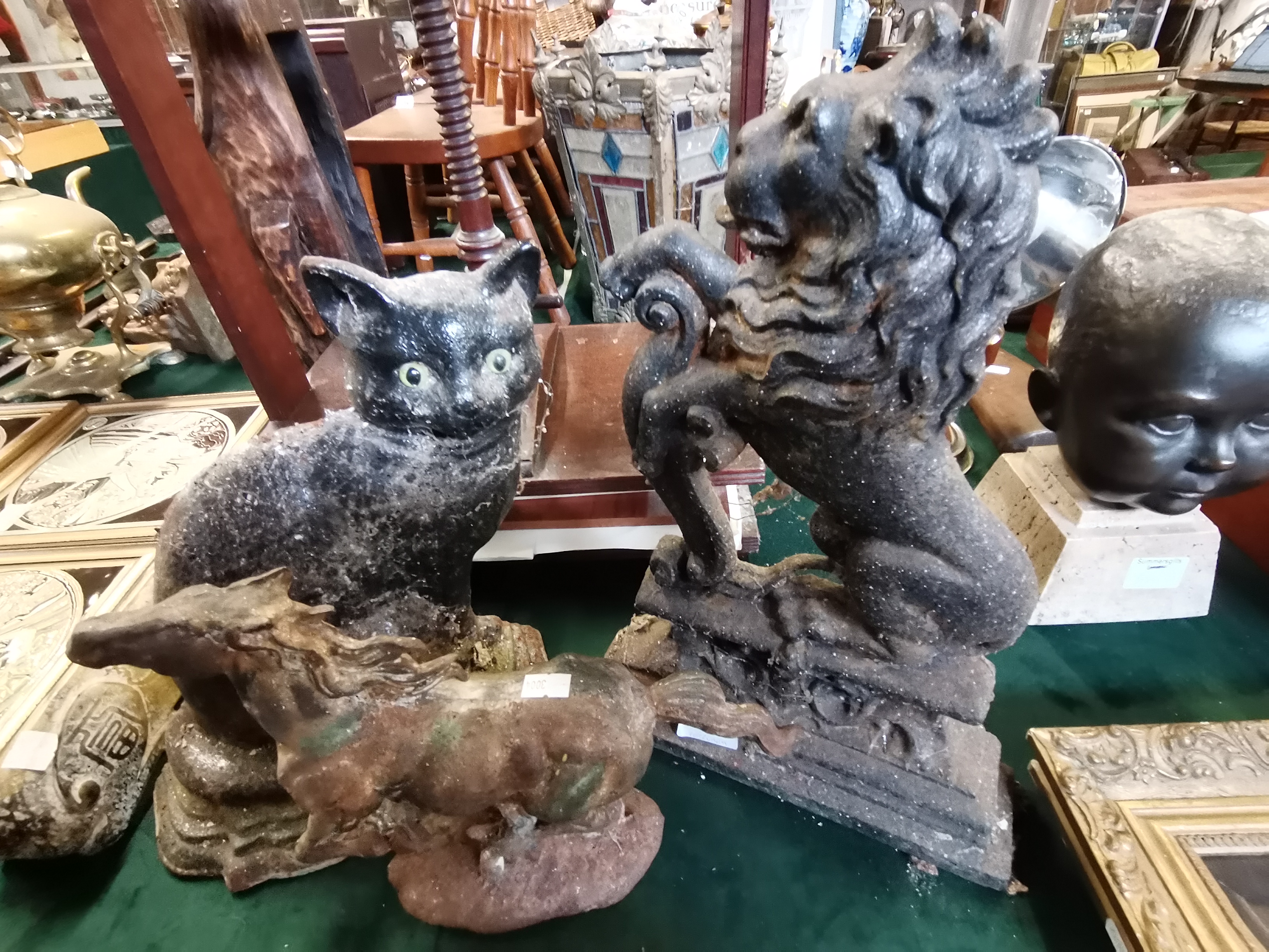 x2 Antique cast Iron door stops and cat