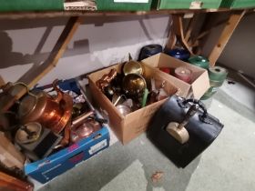 Whiskey and brandy barrels, good selection of brass and copper items, etc