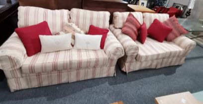 x2 two seater sofas in cream with red stripes