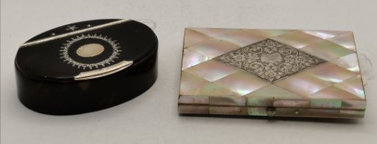 A tortoiseshell trinket box and a mother-of-pearl card case