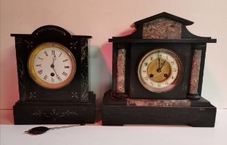 2 x Antique Slate and Marble Mantle clocks