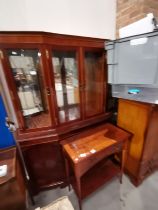 Yew wood TV Cabinet and small side table plus glazed top display cabinet