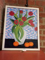 Ruth Cowell (20th Century), Still life of tulips and tangerines