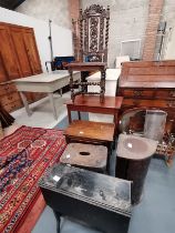 Misc. furniture Incl Oak barley twist hall chair, tables, pine table etc