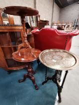 x3 Occasional tables - 1 brass topped, 2 Mahogany tripod circular