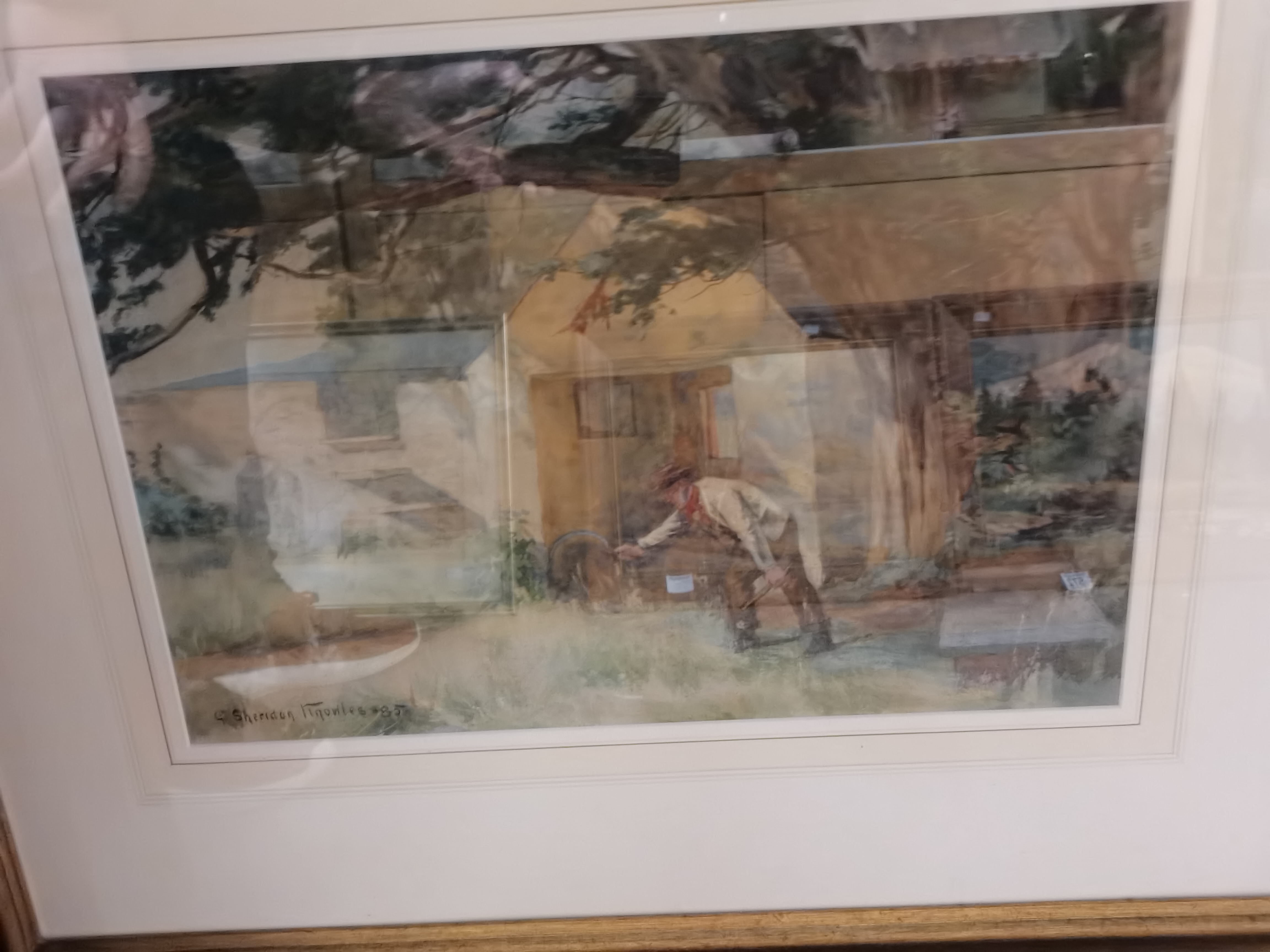 A watercolour of a farmer by G SHERIDAN KNOWLES plus a Pears print entitled PLAYMATES - Image 3 of 3