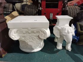 White painted elephant plant stand and garden plinth base