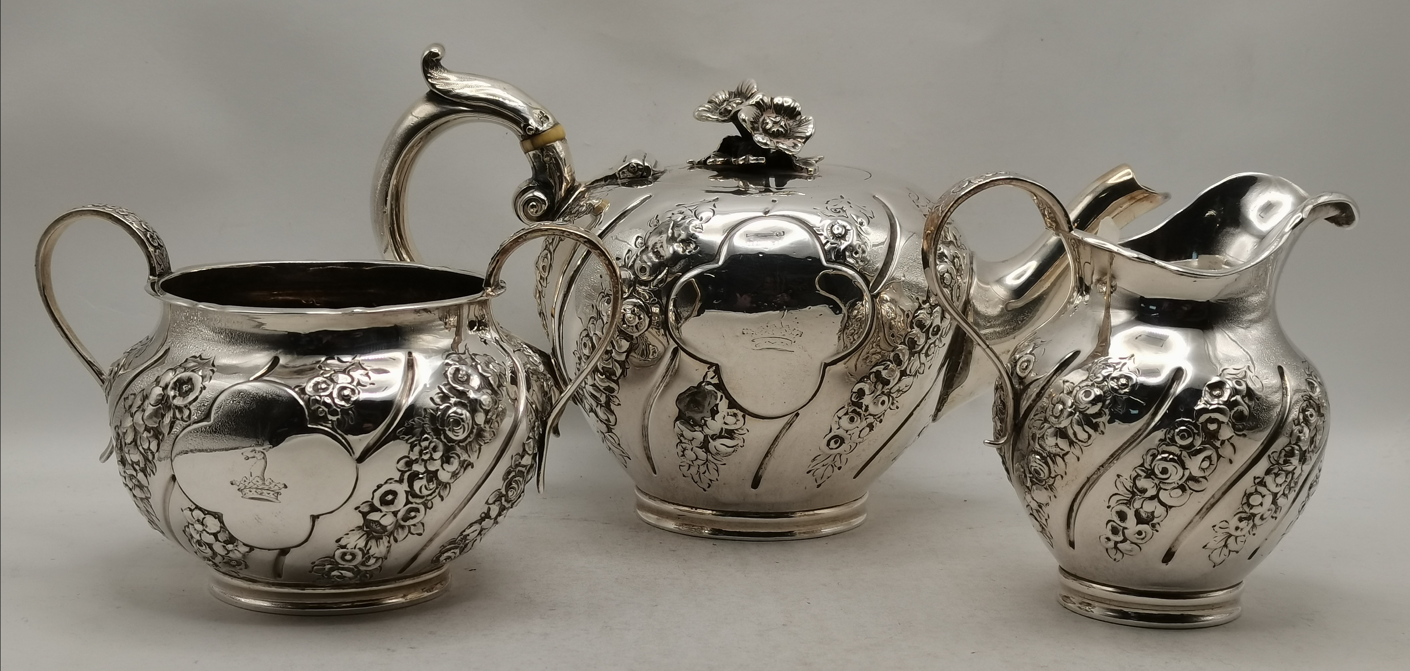 A Victorian silver three-piece bachelor's tea service